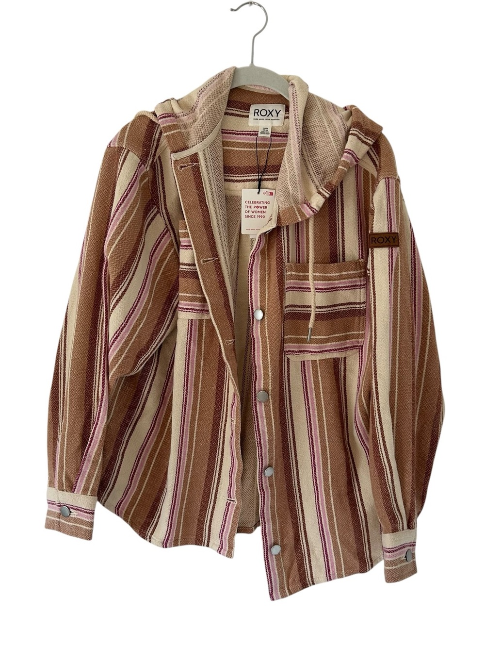 NEW Roxy Beach Surf Jacket Coat Stripe Design Button Down Women’s Size Small Fit